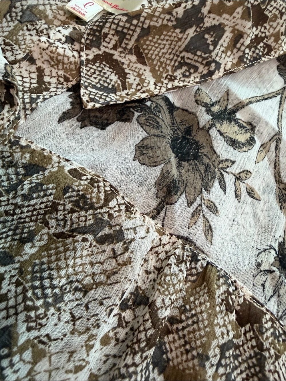 fig and flower Snake-Print Button Down Shirt in Taupe and Beige - Picture 8 of 10